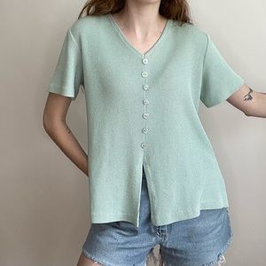 Vintage Knit Mint Button Detail Top